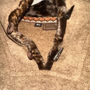 Woolrich Tan Sweater with Faux Fur Trim